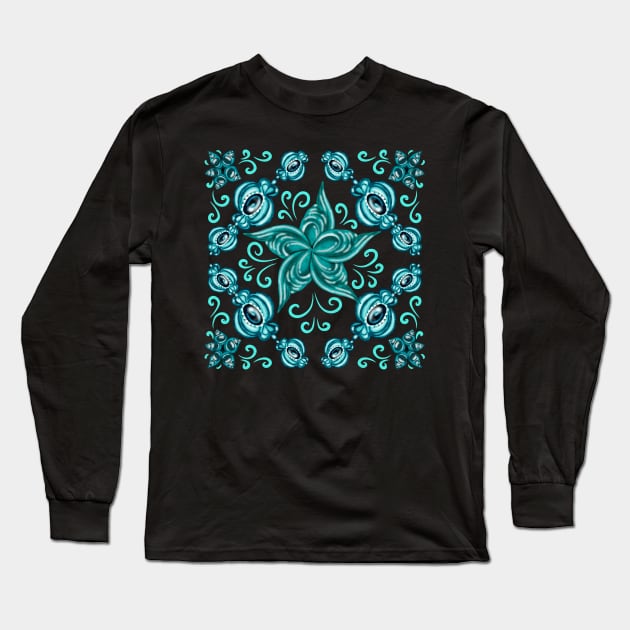 Blue zenarts leaves pattern Long Sleeve T-Shirt by maryglu